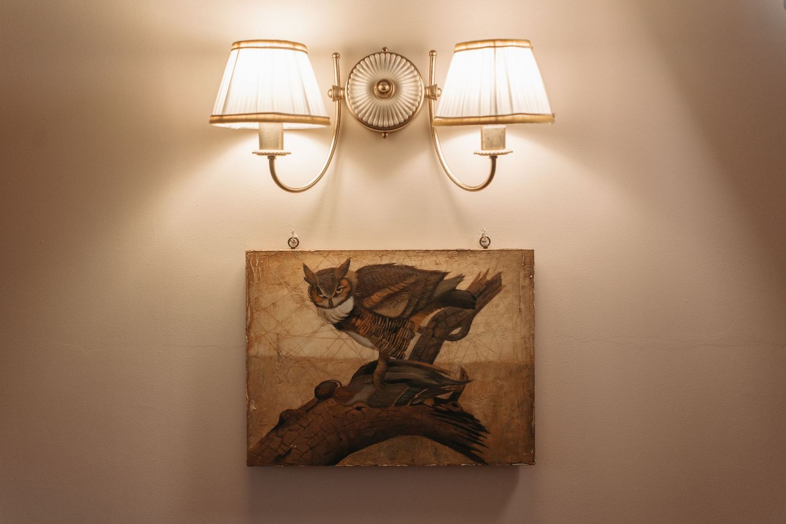 Pair of wall sconces with fabric shades
