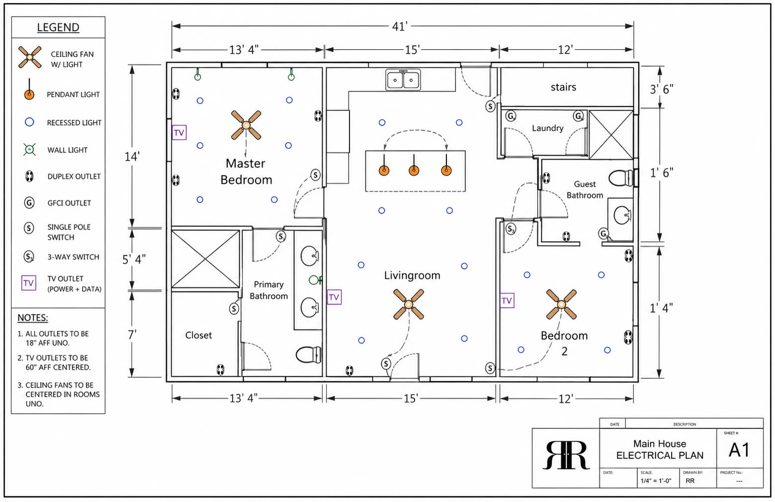 Home plan showing the main living level